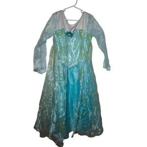 Disney Parks Frozen Elsa Blue Costume Dress Snowflakes Girls Size Medium 7/8 EUC